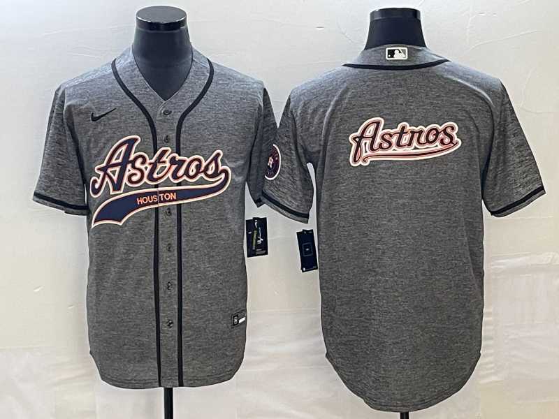 Mens Houston Astros Blank Grey Gridiron With Patch Cool Base Stitched Baseball Jersey->houston astros->MLB Jersey